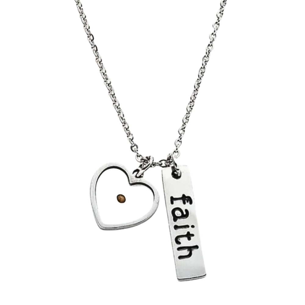 Mustard Seed Faith Silver Stainless Steel Necklace Inspirational Dainty Heart